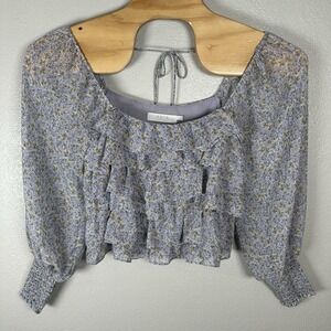 ASTR The Label Blue Ditsy Floral Peasant Chiffon Blouse Large Peasant Cottage